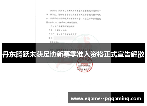 丹东腾跃未获足协新赛季准入资格正式宣告解散